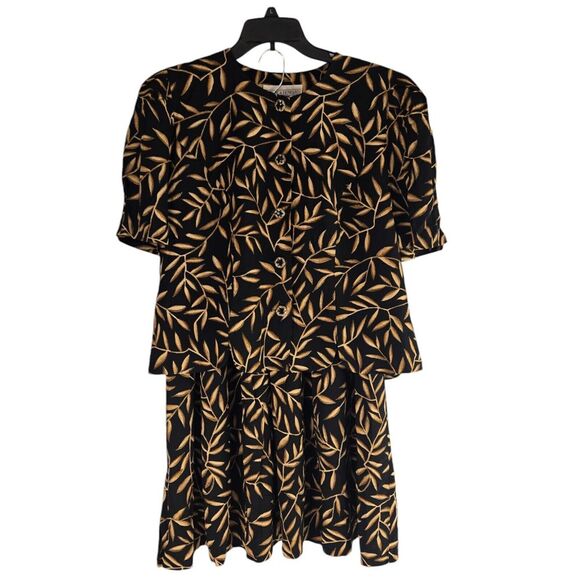 Vintage Jessica Howard 826886 Womens 16 Black Leaf‎ Pattern 2 Piece Skirt Set - Picture 1 of 11